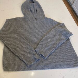 Quince 100% cashmere gray fisherman ribbed hoodie oversized super soft extra sm